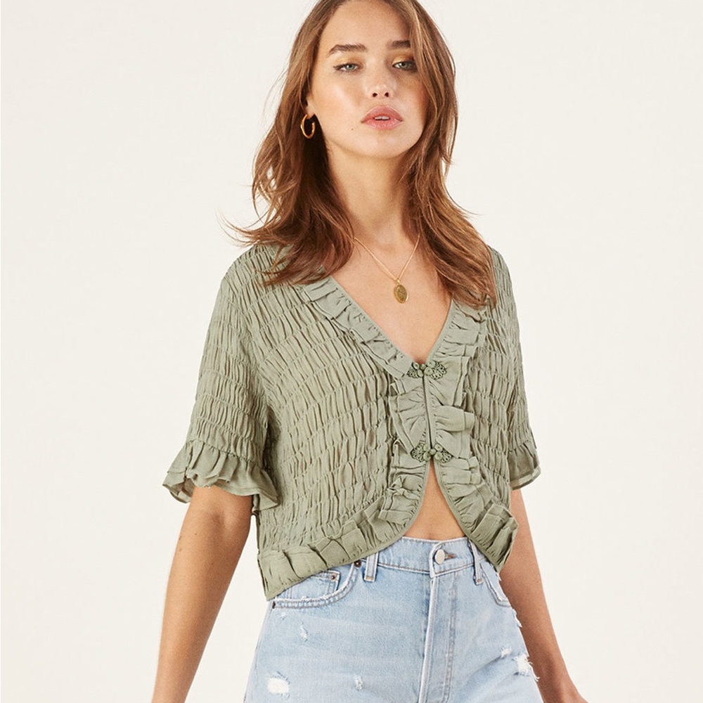 Reformation Sage Green Button-Up Blouse